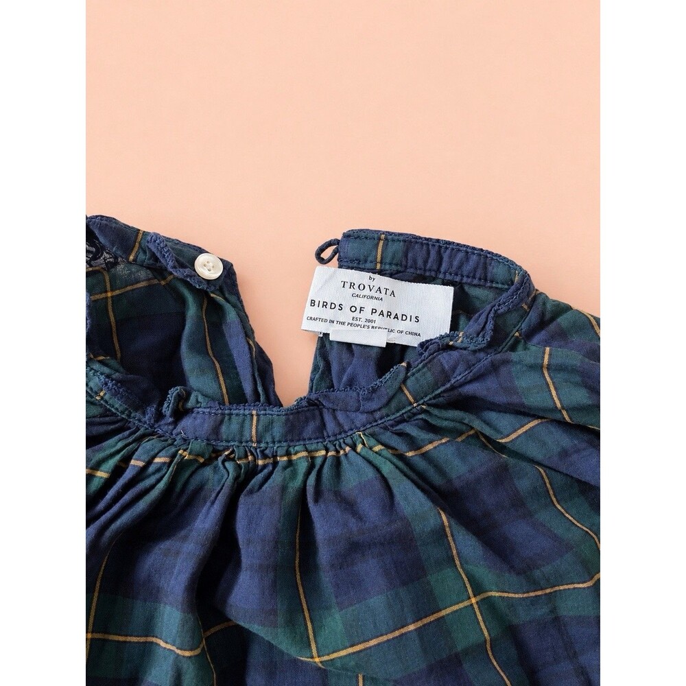 Birds of Paradis Trovata Plaid Ruffle Sleeve Blouse Blue Green Size S